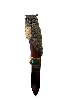 Franklin Mint Great Horned Owl Collectors folding-knife Rare NEW